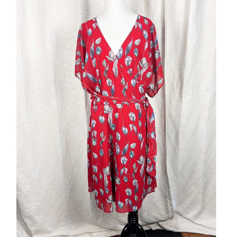 eShakti Wayward Fancies tulips wrap dress red